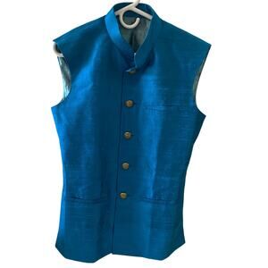 KORA Nilesh Mitesh Bundi Jacket Nehru Jacket Silk Turquoise Men's Chest Size 38
